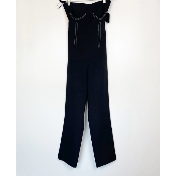 NWT Topshop Contrast Stitch Strapless Jumpsuit Black 6 - Picture 2 of 11